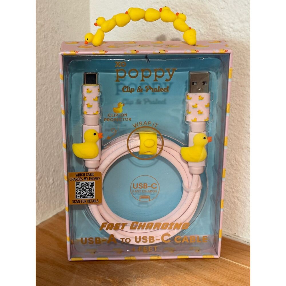 XO Poppy Clip & Protect Rubber Duckie Fast Charging USB-A to USB-C Cable NIB